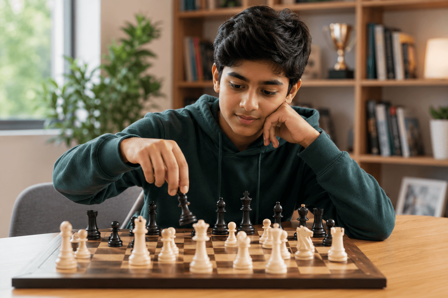 Boy playing chess